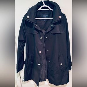 London Fog Black Trench Coat with Silver Buttons Medium NWT